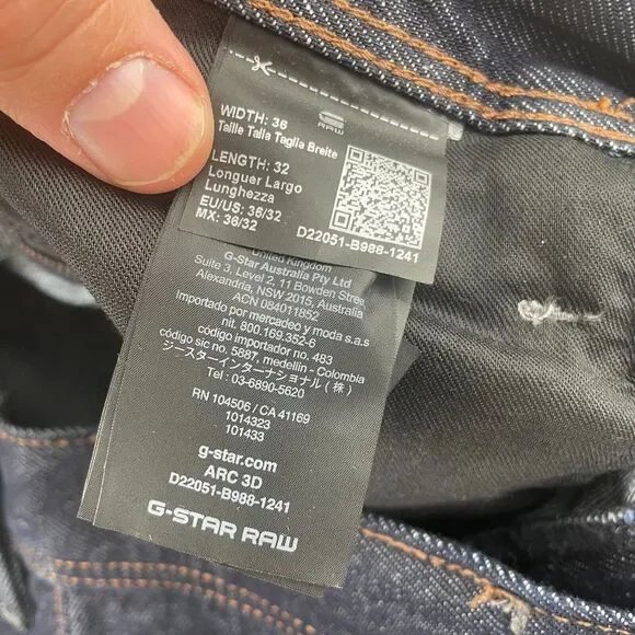 G-STAR RAW Arc Icon 3D Jeans Men 36x32 Dark Blue Slim Fit Button Fly NWOT $200